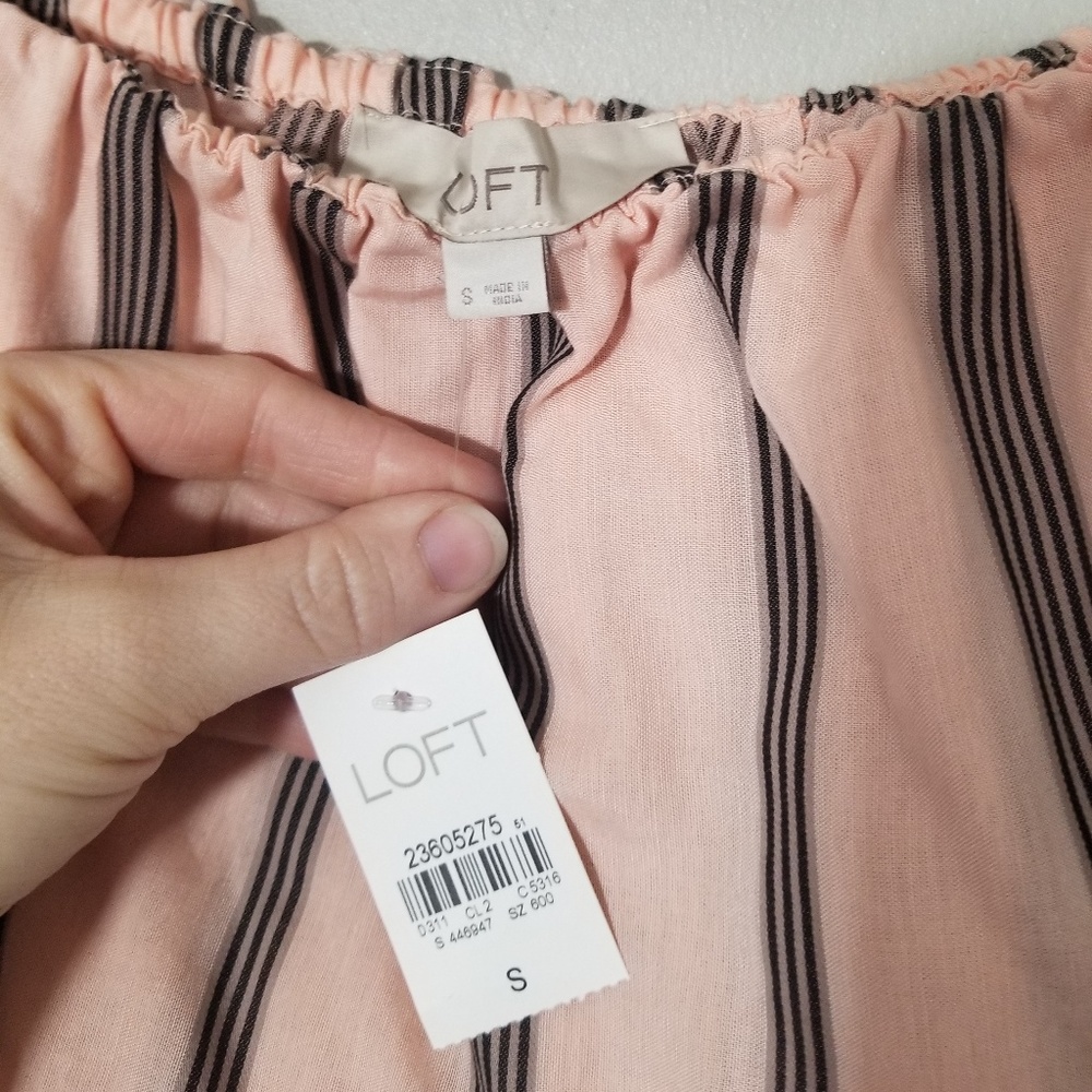 NWT Loft Floral Striped Off Shoulder Pale Pink Top - Picture 2 of 5